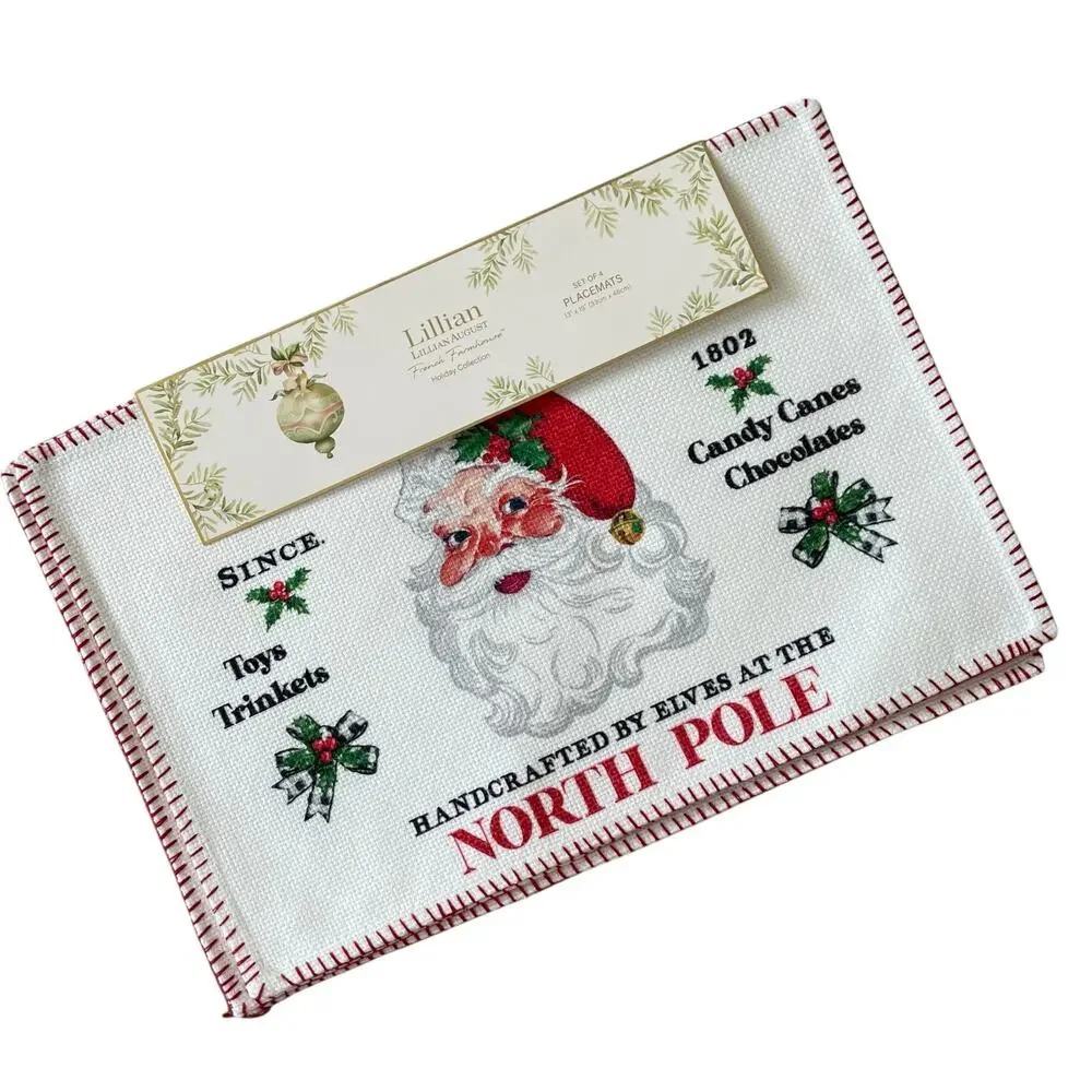 Lillian August Christmas SANTA CLAUS Placemat Set of 4 Holiday Decor 13x19 New